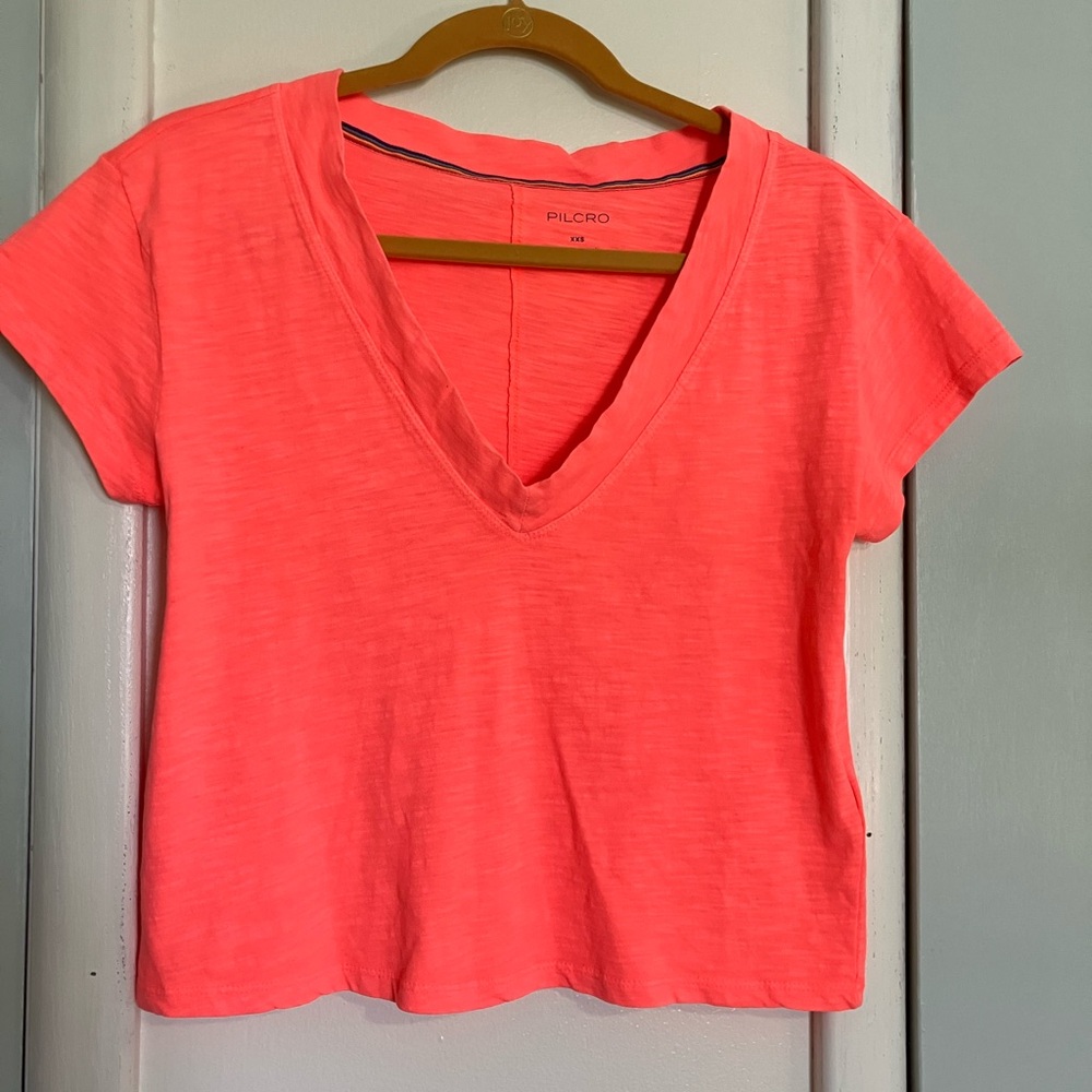 Pilcro Anthropologie Women's Neon Coral V-Neck Top XXS